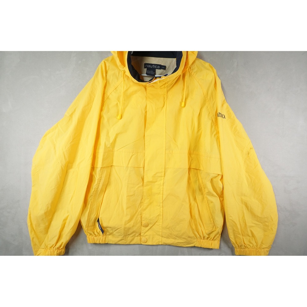 NWT Vintage Nautica Jacket Mens L Yellow Hooded Windbreaker Taiwan 90s Sailing
